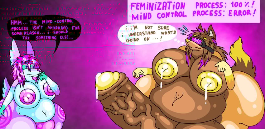 alpaca anthro ass balls belly big_balls big_belly big_breasts big_butt big_nipples big_penis bodily_fluids breasts camelid canid canine cum cum_drip demon dripping dripping_milk duo english_text female feminization fox futanari genital_fluids genitals gronard_(elysios) herm hi_res huge_balls huge_belly huge_breasts huge_butt huge_cock huge_nipples hyper hyper_balls hyper_belly hyper_breasts hyper_butt hyper_genitalia hyper_nipples hyper_penis hypnosis hypnotic_visor intersex intersex/female malgluor mammal milk mind_control nipples obese occult_symbol overweight penis pentagram speech_bubble spiral sylvius_(malgluor) symbol text vein veiny_penis