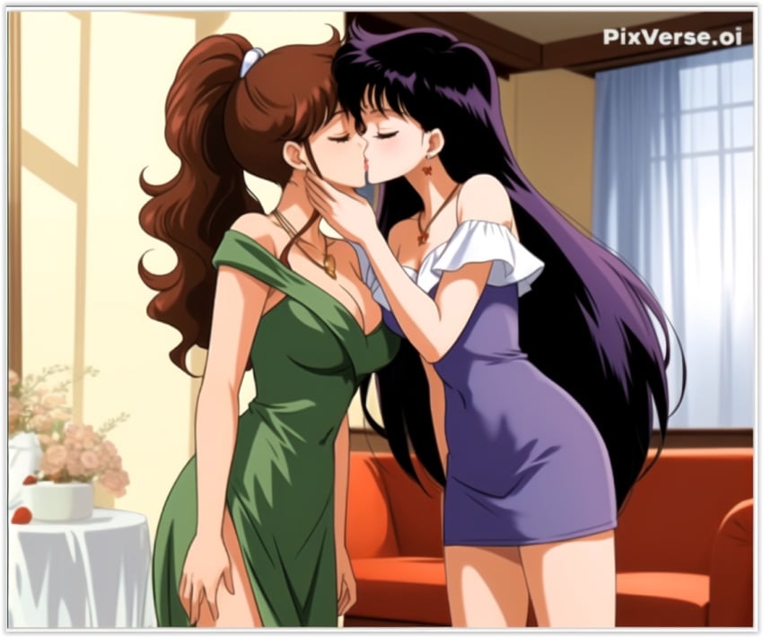 2girls 2women ai_generated flirting girl_on_girl kissing lesbian_couple lesbian_kiss lovers makoto_kino rei_hino sailor_jupiter sailor_mars yuri yuri yuri