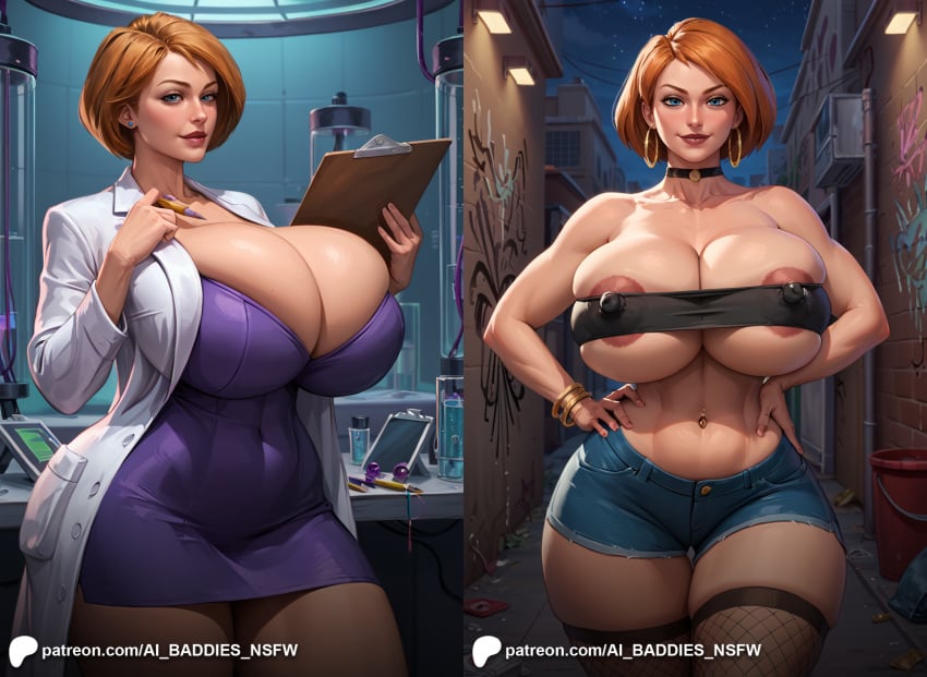 ai_assisted ai_baddies ai_generated ai_hands alley alleyway ann_possible areola areolae ass belly_button big_breasts blue_eyes breasts choker city city_background clipboard collar commission curvy curvy_female curvy_figure curvy_hips denim_shorts earrings female fishnet_legwear fishnet_stockings fishnets fit fit_female high_resolution highres hoop_earrings hoop_earrings_oversized huge_breasts kim_possible labcoat large_breasts light-skinned_female light_skin massive_breasts navel_piercing night nipples orange_hair patreon patreon_logo patreon_url patreon_username scientist thick_thighs thighs tubetop urban voluptuous voluptuous_female