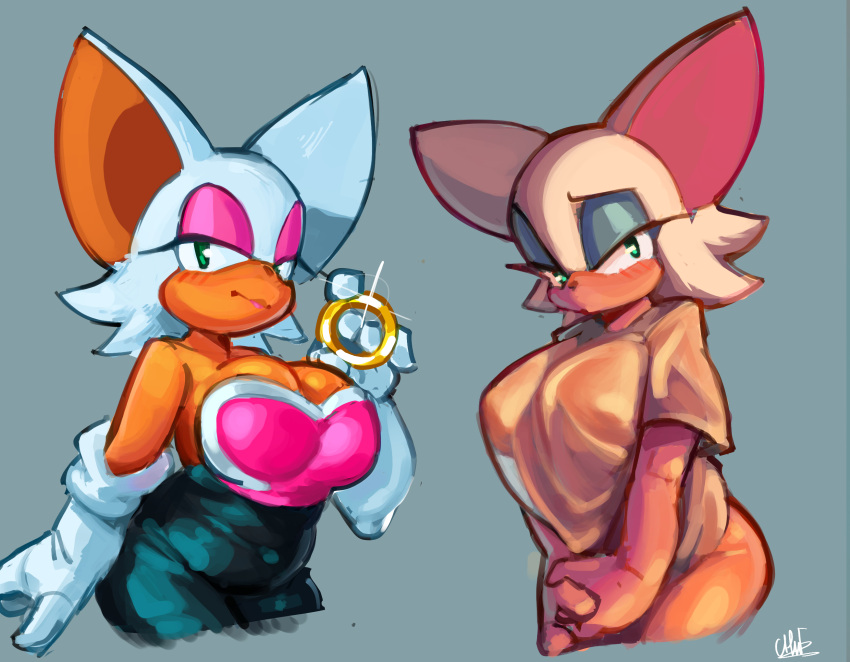 1girls bat bedroom_eyes belly big_breasts big_ears big_shirt blushing chuf ears_down female girl_focus glistening glistening_body grey_background half-dressed half_naked hand_gesture huge_breasts large_shirt ring rings rouge_the_bat seductive_look shirt shirt_only simple_background sonic_(series) suit tagme thick thick_legs thick_thighs top_heavy top_heavy_breasts top_only visible_through_clothes wet_shirt
