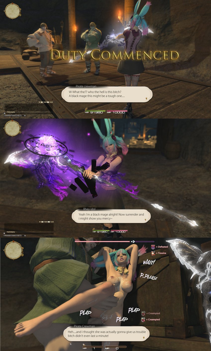 defeated defeated_heroine final_fantasy_xiv gameplay_mechanics gpose(ffxiv) instant_loss_2koma rape rhey_idol tagme viera