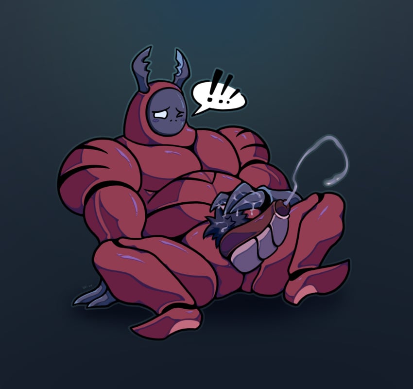 1boy bara blush boner bug cum cum_on_penis dung_beetle dung_defender furry gay hollow_knight male male_only masturbation muscular muscular_male non-human shy solo solo_male wheatwesley