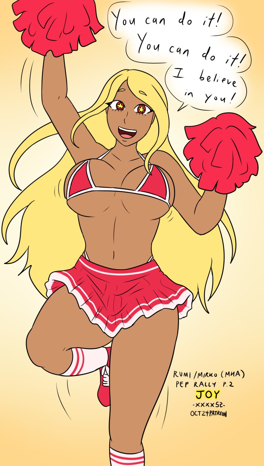 1girls abs belly big_breasts bikini_top bimbo blonde_hair boku_no_hero_academia bouncing_breasts brain_drain brainwashed brainwashing brown_skin bunny_ears bunny_girl cheerleader cheerleader_costume cheerleader_outfit cheerleader_uniform color colored dark-skinned_female dark_skin english english_text enjoying female female_focus female_only forced_transformation happy hero heroine hypnosis joy long_hair mental_transformation mind_control miniskirt mirko miruko my_hero_academia personality_change pompoms red_eyes rumi_usagiyama school_uniform schoolgirl simple_background simple_shading skirt slim slim_waist smile smiling socks star text thick_thighs thighs thin_waist toned toned_female trance transformation usagiyama_rumi xxxx52