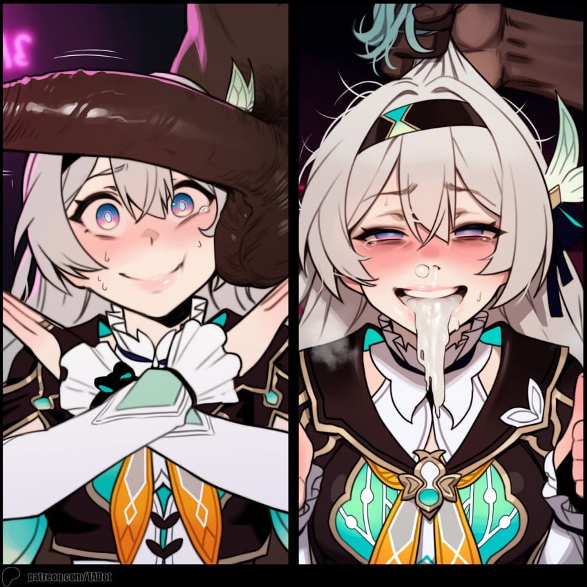 1-a_dot after_oral ai_generated before_and_after cum_in_mouth cum_out_nose dark-skinned_male firefly_(honkai:_star_rail) honkai:_star_rail huge_cock nightclub