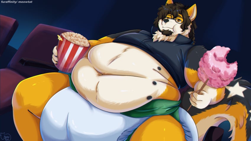 abdl belly big_belly big_butt big_diaper canine crop_top diaper diaper_fetish furry furry_dog furry_only glasses hyper meowtat movie_theater nipples overweight overweight_anthro overweight_male popcorn