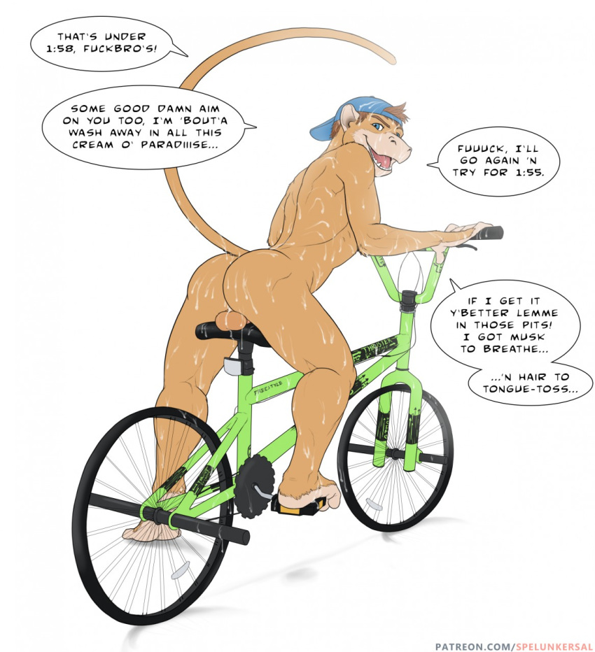 1boy anthro ass backwards_baseball_cap balls baseball_cap bicycle hat jerr male male_only mammal monkey primate solo spelunker_sal spider_monkey