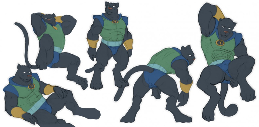 abs anthro biceps brass_(artist) bulge clothes disney feline fur furry gargoyles male male_only muscles panther pecs penis pose showing_off solo talon_(gargoyles) testicles uncut