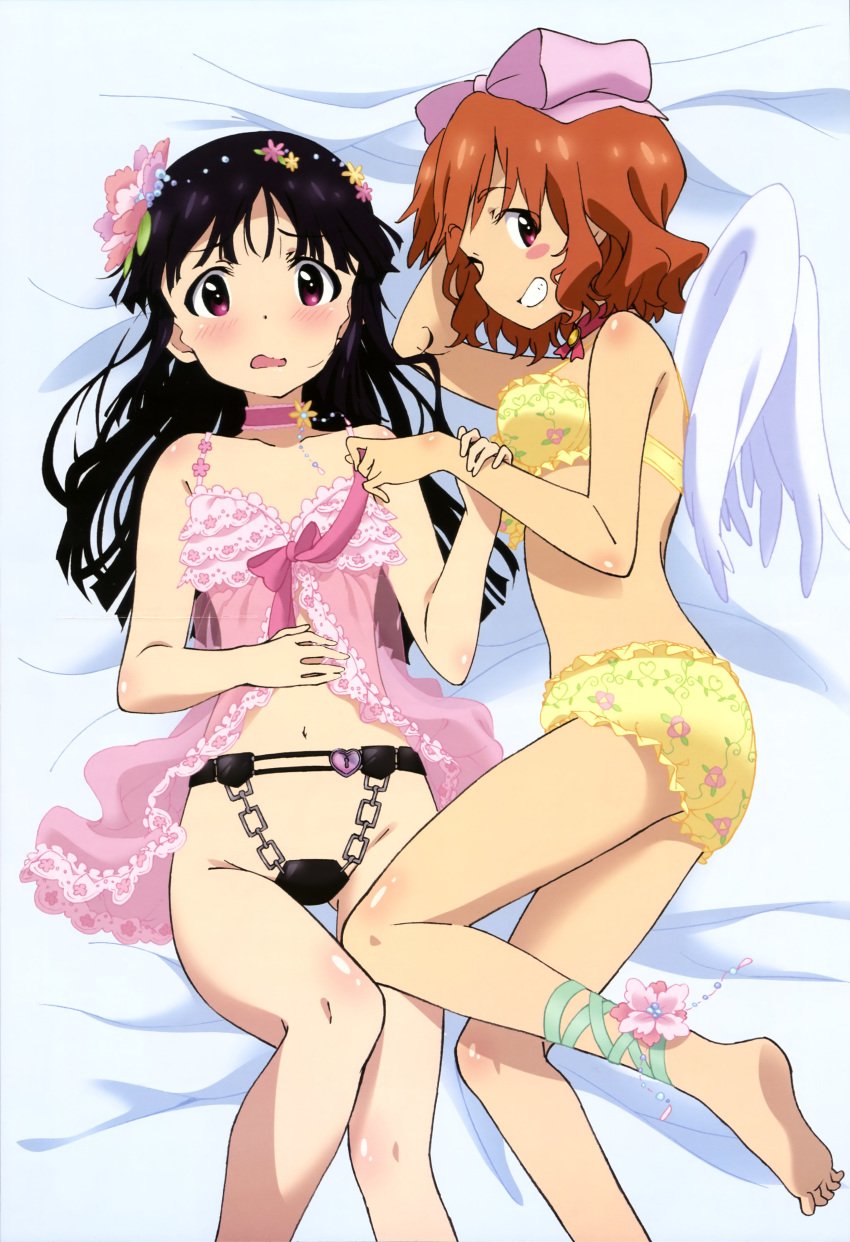 2girls blush bra chastity chastity_belt choker female female_chastity female_only kanzaki_mitsuki kotobuki_hiyori panties saikin_imouto_no_yousuga_chotto_okashiindaga tagme young