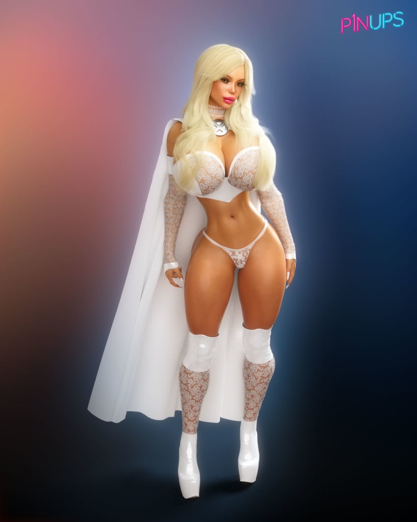 1girls 3d big_breasts big_lips bimbo blonde_hair boots busty cape choker cleavage emma_frost female fit high_heel_boots high_heels hourglass_figure huge_breasts huge_lips lace lace_bra lace_choker lace_gloves lace_panties large_breasts long_hair makeup marvel midriff p1nups platinum_blonde_hair plump_lips posing small_waist solo thick_lips thick_thighs toned white_boots white_bra white_cape white_choker white_outfit white_panties wide_hips x-men