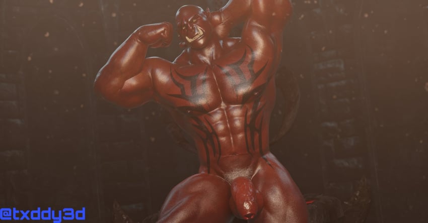 1boy bald balls bara barazoku big_balls big_penis completely_naked completely_nude completely_nude_male flexing male male_only muscular muscular_male naked naked_male nude nude_male orc penis pubes pubic_hair solo solo_male tattoo tattoos tusks txddy3d