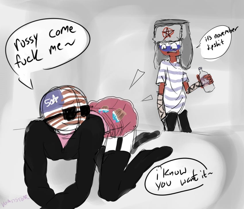 anthro bending_over countryhumans crossdressing femboy gay humanoid no_humans non-human non-human_only russia_(countryhumans) united_states_of_america_(countryhumans) vomitstone