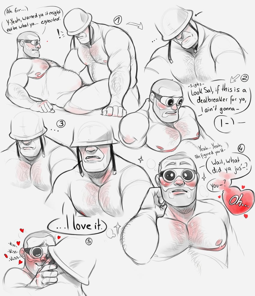 bara barazoku blush chubby_male cuntboy cuntboy/male cuntboy_focus cuntboysub cute dad_bod embarrassed engineer engineer_(team_fortress_2) flustered gay grayscale greyscale heart intersex kissing love male male/male male_focus male_only mastectomy_scar monochrome onomatopoeia part_1 sindenbarks sketch sketch_page soldier soldier_(team_fortress_2) team_fortress_2 wholesome wholesome_nudity wholesome_sex yaoi