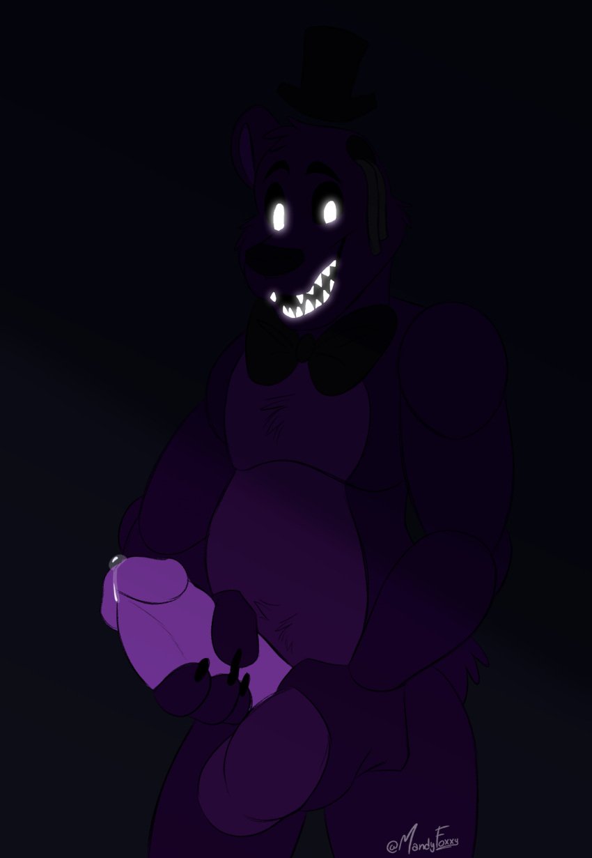 anthro balls ballsack bear bowtie dick five_nights_at_freddy's five_nights_at_freddy's_2 furry glowing glowing_eyes grabbing_balls hand_on_penis hands_on_balls male male_only mandyfoxy nude penis penis_out precum presenting purple_body purple_penis shadow_freddy shadow_freddy_(fnaf) solo thick_penis