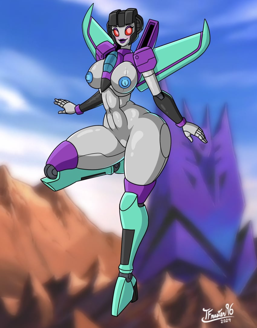 1girls blue_nipples breasts female female_only grey_skin mechanical_wings medium_breasts nipples purple_lipstick red_eyes robot robot_girl robot_humanoid slipstream tfmaster96 thick_thighs transformers