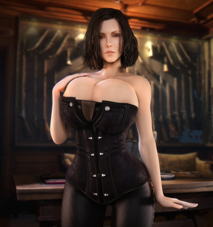 1girls 3d 3d_(artwork) alternate_ass_size alternate_breast_size alternate_costume black_corset black_hair breasts_bigger_than_head cleavage cleavage_cutout cleavage_window clothed clothed_female corset female female_only female_solo gigantic_breasts hips hourglass_figure huge_breasts kate_beckinsale looking_at_viewer necklace selene_(underworld) slim_waist small_waist solo solo_female thin_waist top_heavy top_heavy_breasts underworld upper_body vaako vampire vampire_girl wide_hips