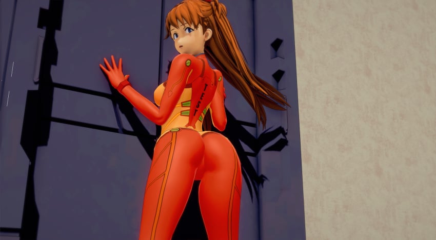 1girls 3d against_wall ass asuka_langley_sohryu big_ass big_breasts blue_eyes bodysuit breasts brown_hair busty come_hither fat_ass female female_only human large_breasts light-skinned_female light_skin long_hair looking_at_viewer looking_back neon_genesis_evangelion orange_hair pilot_suit plugsuit pose posing rebuild_of_evangelion sensual sideboob solo test_plugsuit twintails voluptuous