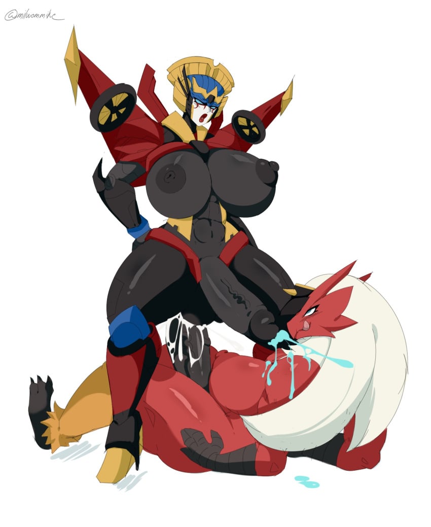 2futas alternate_breast_size anthro areolae black_skin blaziken blue_cum breasts breasts_bigger_than_head breasts_out chicken chicken_girl crossover cum cum_inside cum_on_face cum_while_penetrated cumshot cybertronian duo ejaculation erection futa_on_futa futa_only futanari geisha hands-free handsfree_ejaculation hasbro helmet huge_breasts huge_cock humanoid humanoid_penis hung_bottom hung_futanari milwommike nintendo nipples nude on_back orgasm penis pokemon pokemon_(species) pokemon_rse pokephilia red_facial_markings red_lipstick robot robot_girl robot_humanoid transformers weird_crossover white_face windblade wings