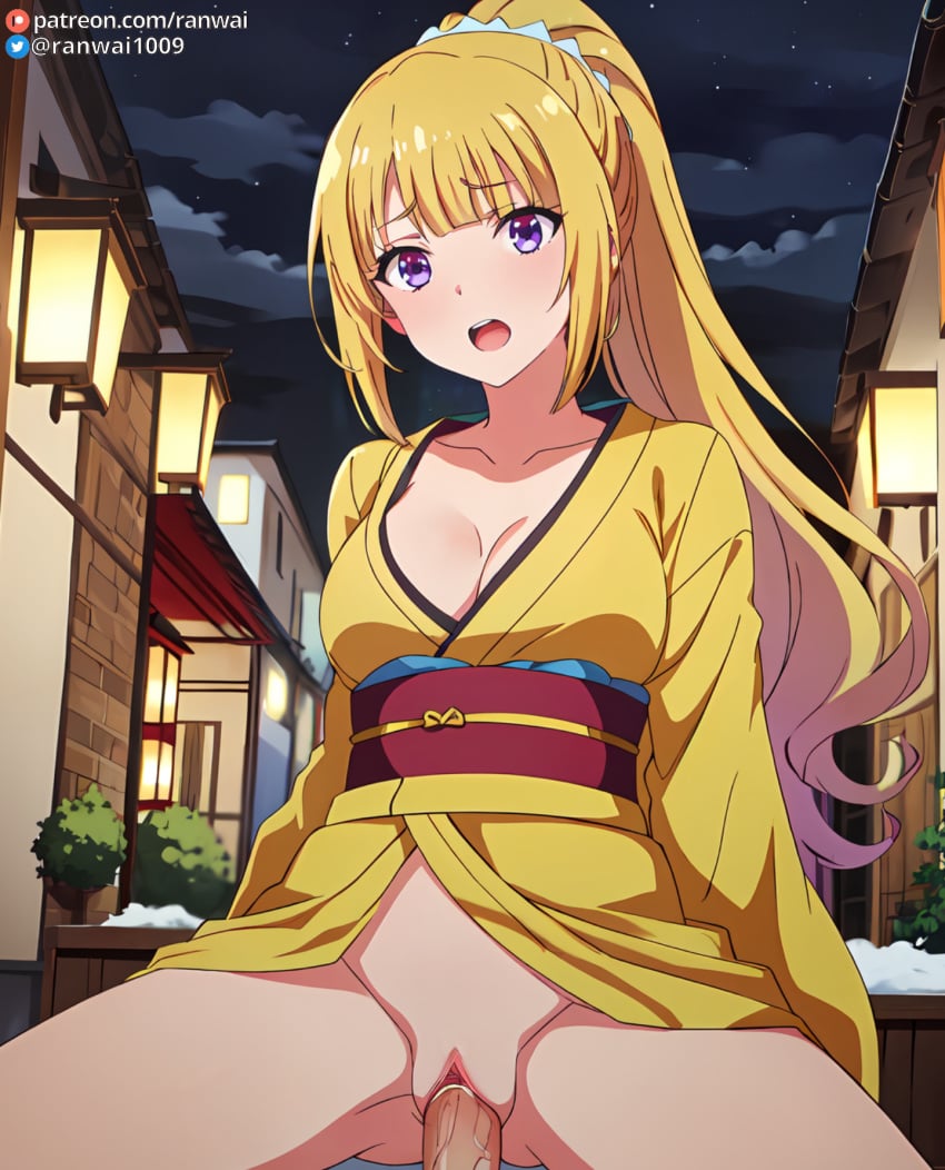 ai_generated anime blonde_hair classroom_of_the_elite cowgirl_position karuizawa_kei kimono penis purple_eyes ranwai sex stable_diffusion vaginal_penetration vaginal_sex youkoso_jitsuryoku_shijou_shugi_no_kyoushitsu_e