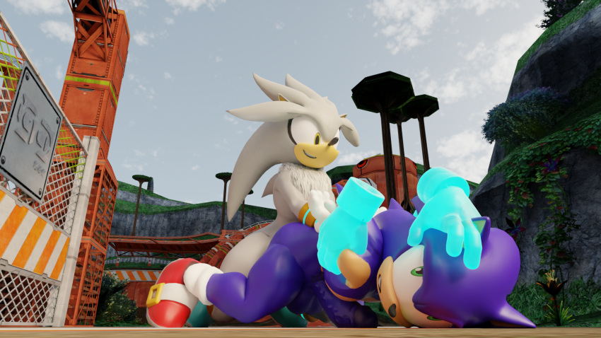 2boys disembodied_hand exposed_torso footwear gay handwear male male/male male_only sega silver_the_hedgehog sonic_(series) sonic_the_hedgehog sonic_the_hedgehog_(series) twintails3d