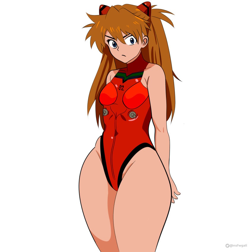 alternate_costume asuka_langley_sohryu bangs bare_hips bare_shoulders bare_thighs blue_eyes breasts female hair_between_eyes highleg leotard long_hair looking_at_viewer nsfwgali plugsuit red_head revealing_clothes simple_background skimpy sleeveless sleeveless_leotard slim_waist small_breasts solo standing tagme thick_thighs thong thong_leotard white_background