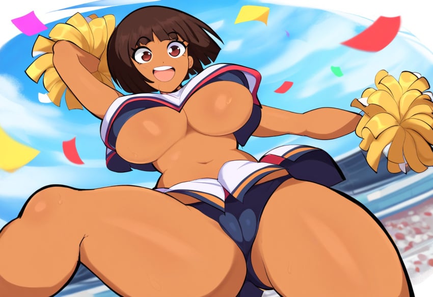 ai_generated cameltoe cheerleader cheerleader_uniform curvaceous dark-skinned_female dark_skin dora_marquez dora_the_explorer female large_breasts latina mullon novelai panties pom_poms public stadium stadium_background thick_thighs