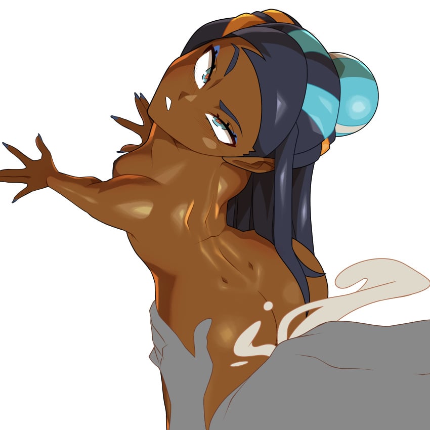 1boy 1girls ambiguous_penetration ass big_ass blue_eyes blue_hair breasts cum cum_in_pussy cum_inside dark-skinned_female dark_skin eyes_rolling_back from_behind minicop2001 nessa_(pokemon) nintendo nude pokemon pokemon_ss pov sex small_breasts