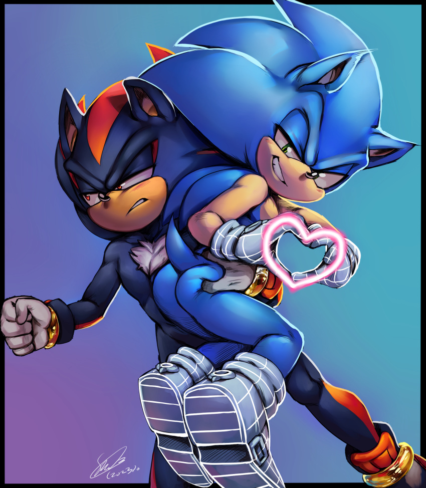 2boys ass black_hair black_hair_bottom blue_hair blue_hair_on_black_hair blue_hair_top domination exposed_torso footwear gay handwear heart light_hair_on_dark_hair male male/male male_only shadow_the_hedgehog soina sonadow sonic_(series) sonic_the_hedgehog sonic_the_hedgehog_(series) yaoi