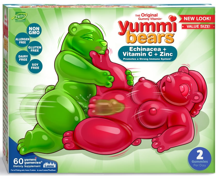 1girls 2024 absurd_res anthro bear breasts candy dessert duo female food food_creature genitals green_body gummy_(food) gummy_bear_(food) gummy_creature hi_res living_candy loimu male male/female mammal penetration penis red_body sex vaginal_penetration