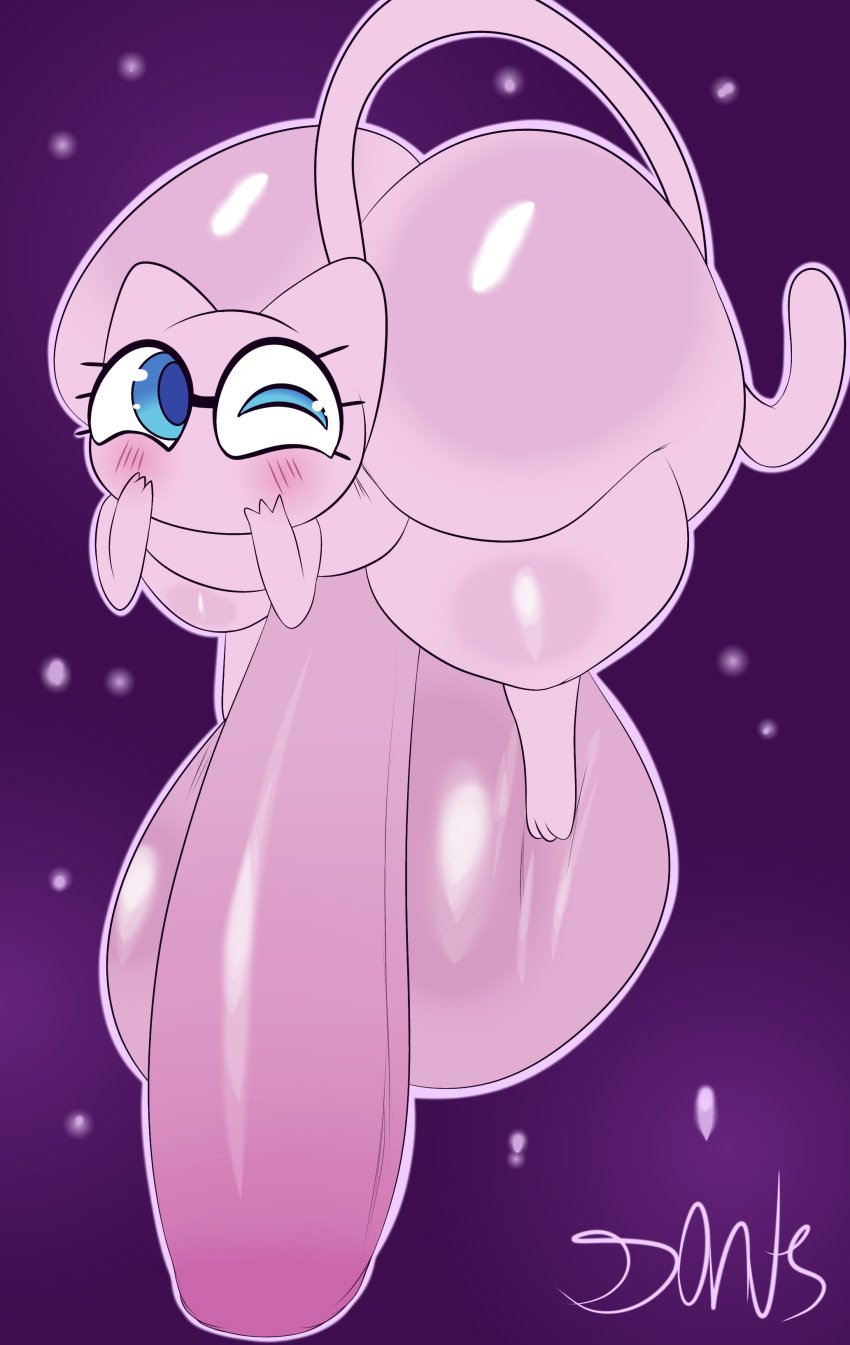 ass blush dawson_(plushtrapboyuwu) floating glasses hyper hyper_ass hyper_balls hyper_penis male male_only mew mew_(pokemon) plushtrapboyuwu pokémon_(species) pokemon pokemon_(species) principal tagme