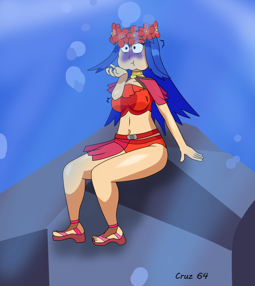 1girls alternate_costume alternative_costume asphyxiation bikini blue_hair breasts bubbles cruz64 drowning female female_only fire_emblem fire_emblem:_the_binding_blade fire_emblem_heroes flower lilina_(fire_emblem) lilina_(summer)_(fire_emblem) nintendo official_alternate_costume peril puffy_cheeks red_bikini red_swimsuit solo swimsuit thighs underwater