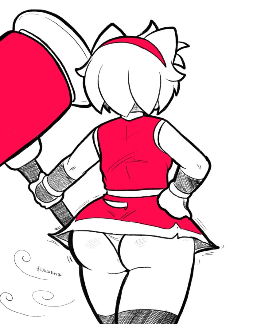 amy_rose animal_humanoid big_ass gijinka hammer humanized lewdscrap panties panty_shot skirt sonic_(series) sonic_the_hedgehog_(series) upskirt wind