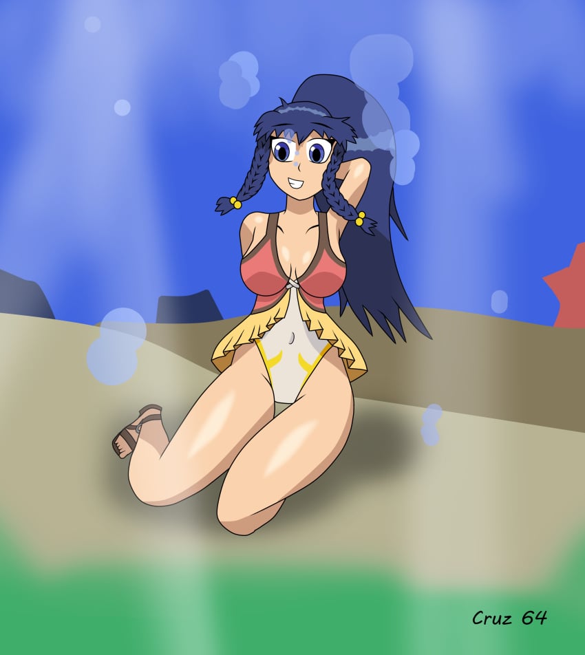 1girls alternate_costume blue_eyes blue_hair breasts bubbles cruz64 female female_only fire_emblem fire_emblem:_the_sacred_stones fire_emblem_heroes hand_behind_head nintendo official_alternate_costume one-piece_swimsuit one_piece_swimsuit red_one-piece_swimsuit red_swimsuit smiling solo swimsuit tana_(fire_emblem) tana_(summer)_(fire_emblem) thighs underwater