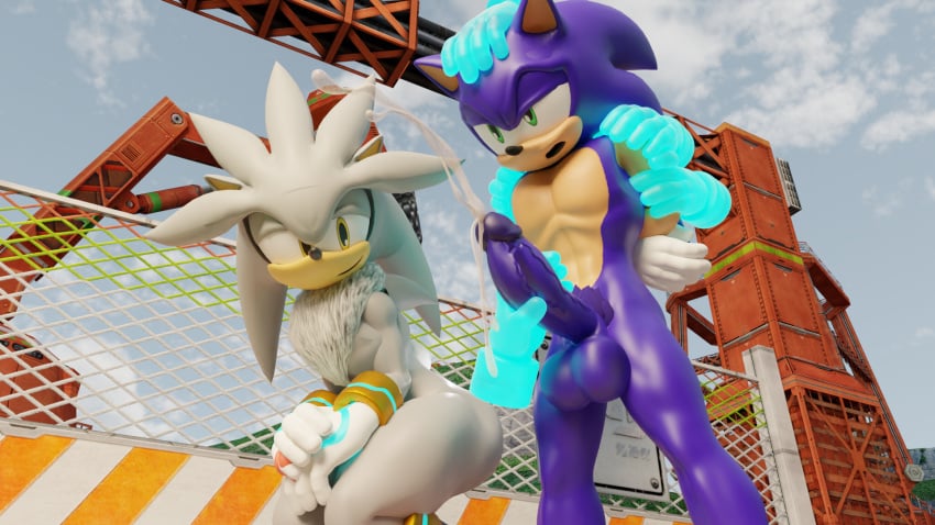 2boys disembodied_hand exposed_torso footwear gay handwear male male/male male_only sega silver_the_hedgehog sonic_(series) sonic_the_hedgehog sonic_the_hedgehog_(series) twintails3d