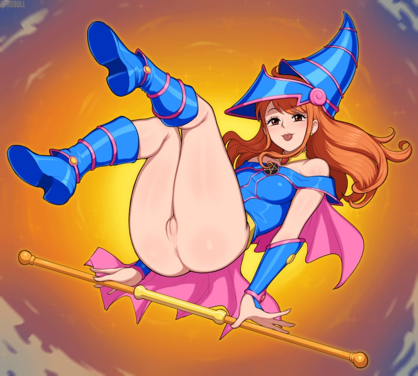 afrobull black_magician_girl_(cosplay) dark_magician_girl_(cosplay) female female_only nami nami_(one_piece) one_piece post-timeskip pussy shounen_jump tagme vagina yu-gi-oh!