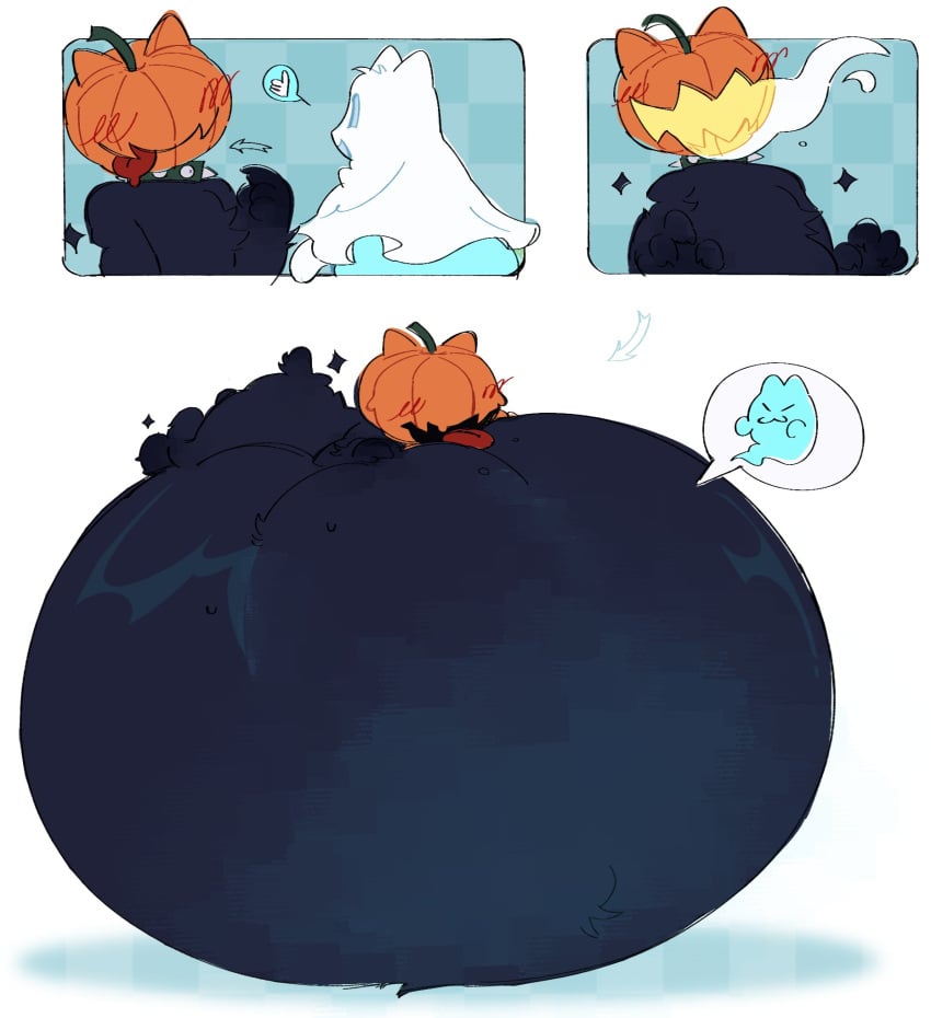 belly_expansion belly_inflation black_fur expansion furry ghost growth happy inflation inflation_fetish pumpkin_head tagme vore vore_belly wwsnke99 ych