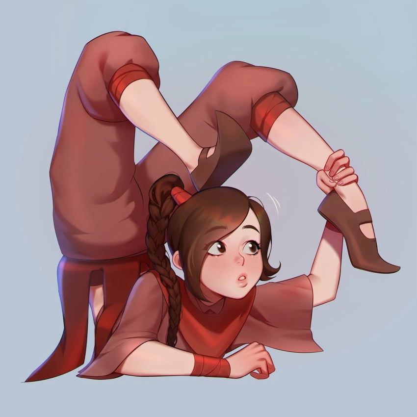 1girls 2d acrobatic ankle_grab anonymous_onryo avatar_legends avatar_the_last_airbender bangs bare_calves bending blush braid braided_hair braided_ponytail brown_hair capri_pants chest_stand clothed clothing contortion contortionist cute eyebrows_visible_through_hair eyes_visible_through_hair feet_on_head female female_focus female_only fire_nation flats flexible fully_clothed grabbing grabbing_ankles grabbing_legs grabbing_own_leg grey_background lavelis legs legs_apart legs_behind_head legs_over_head legs_spread legs_up long_hair looking_at_feet loose_pants mary_janes nonbender on_elbows on_stomach pants parted_bangs pink_clothing ponytail red_flats scorpion_pose simple_background smooth_skin solo solo_female solo_focus swept_bangs teeth teeth_showing teeth_visible ty_lee upside-down very_long_hair