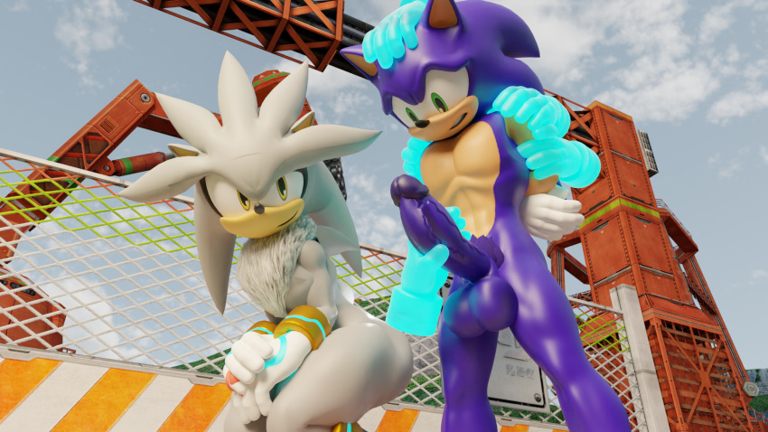 2boys disembodied_hand exposed_torso footwear gay handwear male male/male male_only sega silver_the_hedgehog sonic_(series) sonic_the_hedgehog sonic_the_hedgehog_(series) twintails3d