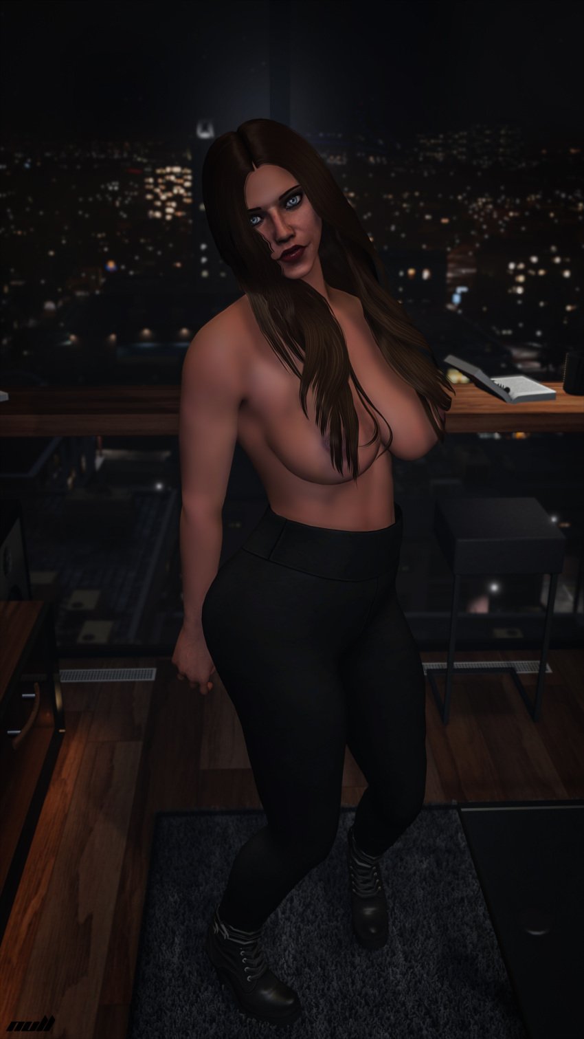 1girls ass blue_eyes breasts brown_hair covered_nipples female grand_theft_auto grand_theft_auto_online grand_theft_auto_v heels lingerie naked naked_female nipples nipples_covered nude nude_female nullinvoid onx orabelle_winchester pantyhose thick_ass thick_thighs thighs topless topless_female