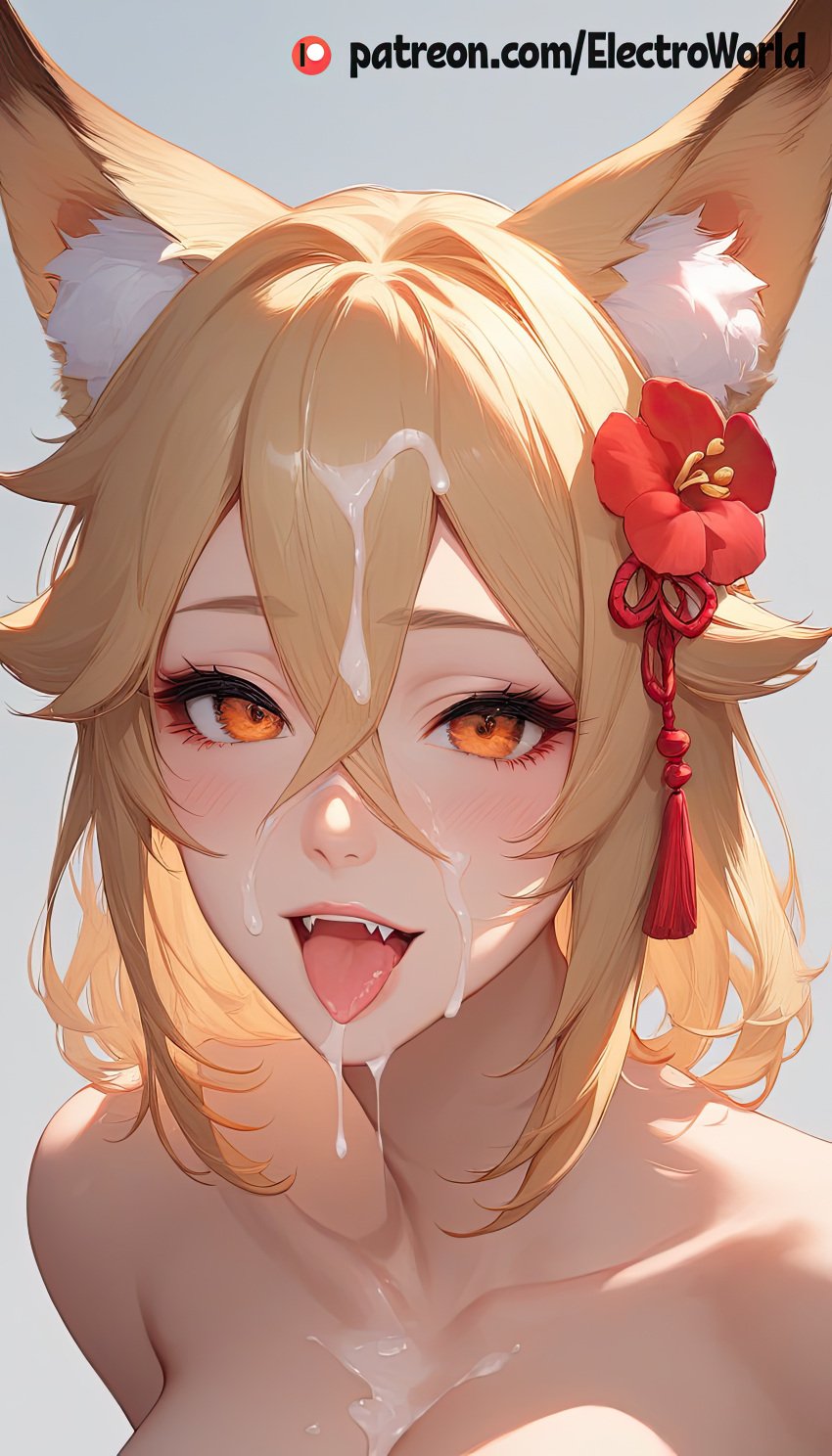 ai_generated bukkake electroworld female leaking_cum senko_(sewayaki_kitsune_no_senko-san) sewayaki_kitsune_no_senko-san spermbreasts