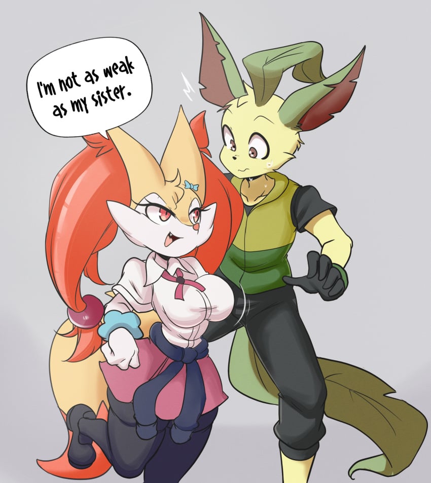 big_breasts braixen brandy_(lucyfercomic) breasts eeveelution female furry kaito_(inarifox) leafeon lucyfercomic pokemon pokemon_(species) tagme thick_thighs wide_hips