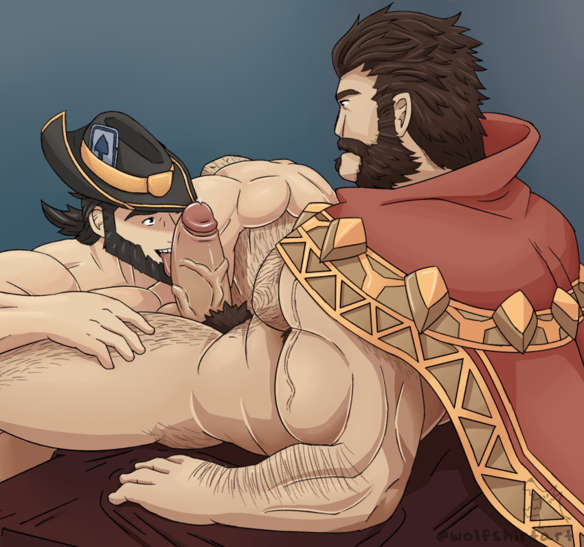 abs armpit_hair balls bara beard biceps big_penis boner canon_couple erection fellatio fellatio_domination gay gay_sex hairy_chest league_of_legends malcolm_graves male male/male male_only male_pubic_hair muscular_male nude pecs penis riot_games sex tobias_fate wolfshirtart