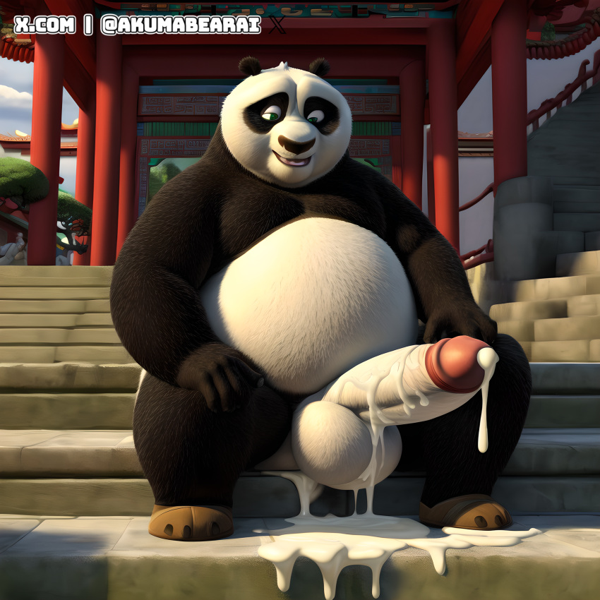 1boy 1male 2024 ai_generated akumabearai anthro balls bear big_balls big_penis black_fur chubby cum cum_on_ground cumshot dreamworks excessive_cum excessive_genital_fluids fat genital_fluids genitals giant_panda green_eyes highres huge_balls huge_cock humanoid_penis kung_fu_panda large_balls looking_pleasured male_only mammal master_po_ping mouth_open narrowed_eyes nude obese obese_anthro obese_male overweight overweight_anthro overweight_male panda penis pink_nipples puffy_nipples self_upload sitting solo solo_anthro solo_focus solo_male stable_diffusion stairs twitter_username two_tone_fur white_fur