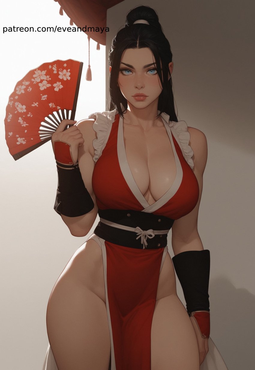 ai ai_generated ai_women arms bare bare_legs bare_shoulders bare_thighs beach big_breasts bikini black_hair black_latex eveandmaya fat_ass female fireworks fit_female hot king_of_fighters large_breasts latex long_hair looking_at_viewer mai mai_shiranui muscles muscular muscular_female patreon pose sexy sexy.ai tease thick_thighs