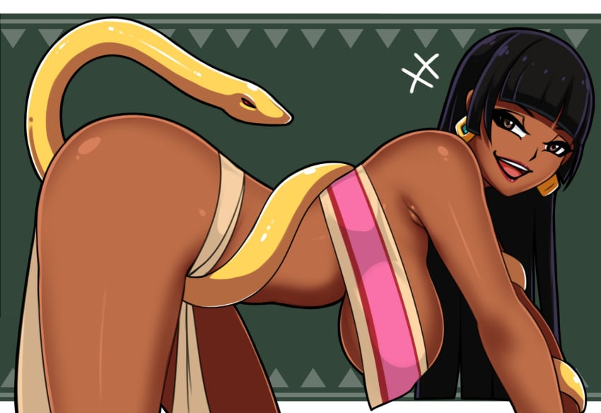 1girls ass bangs bent_over big_ass big_breasts black_hair breasts chel dark-skinned_female dark_skin earrings female feral latina saberrung snake the_road_to_el_dorado