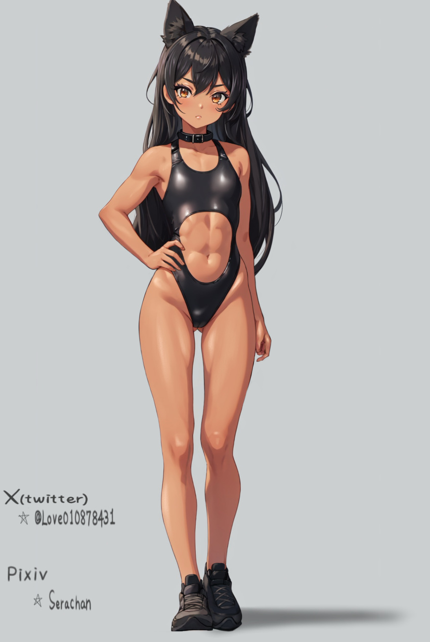 animal_ears character_sheet collar competition_swimsuit dark_skin little_girl serachan skinny_girl small_breasts tan_skin thick_ass