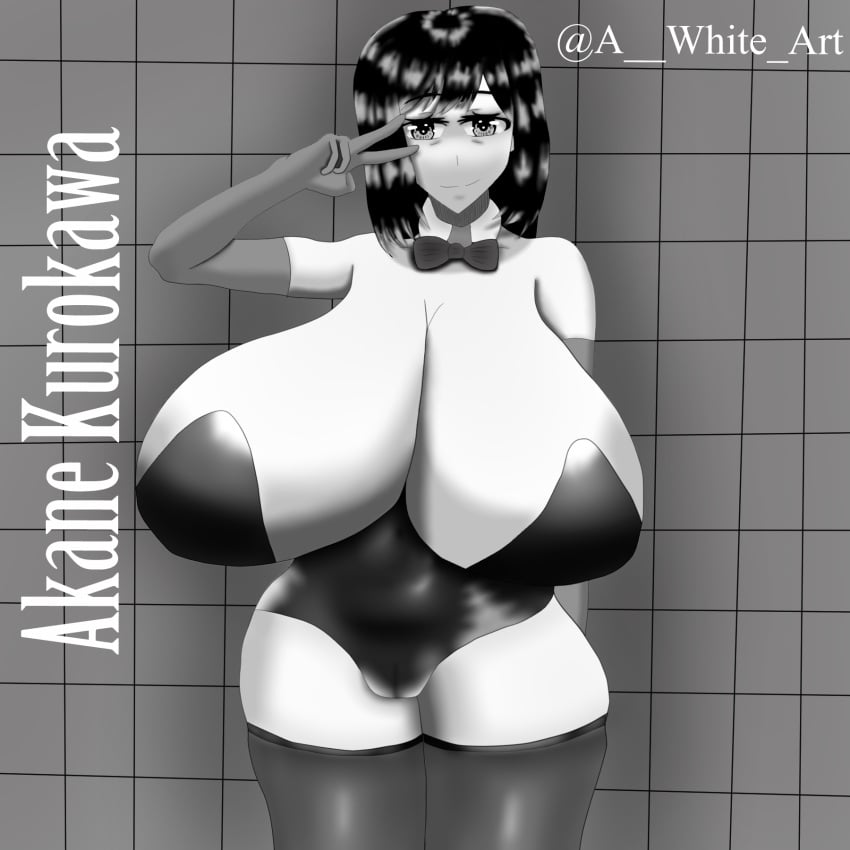 1girls a.white arm_stockings big_ass big_breasts bow_tie bunny_girl bunnysuit collar female female_focus flat_stomach gigantic_breasts gloves greyscale kurokawa_akane large_ass large_breasts latex looking_at_viewer navel oshi_no_ko peace_sign pov prostitution pussy_lips sfw short_hair slut slutty_outfit smiling smiling_at_viewer standing stockings thick thick_ass thick_legs thick_thighs wall whore