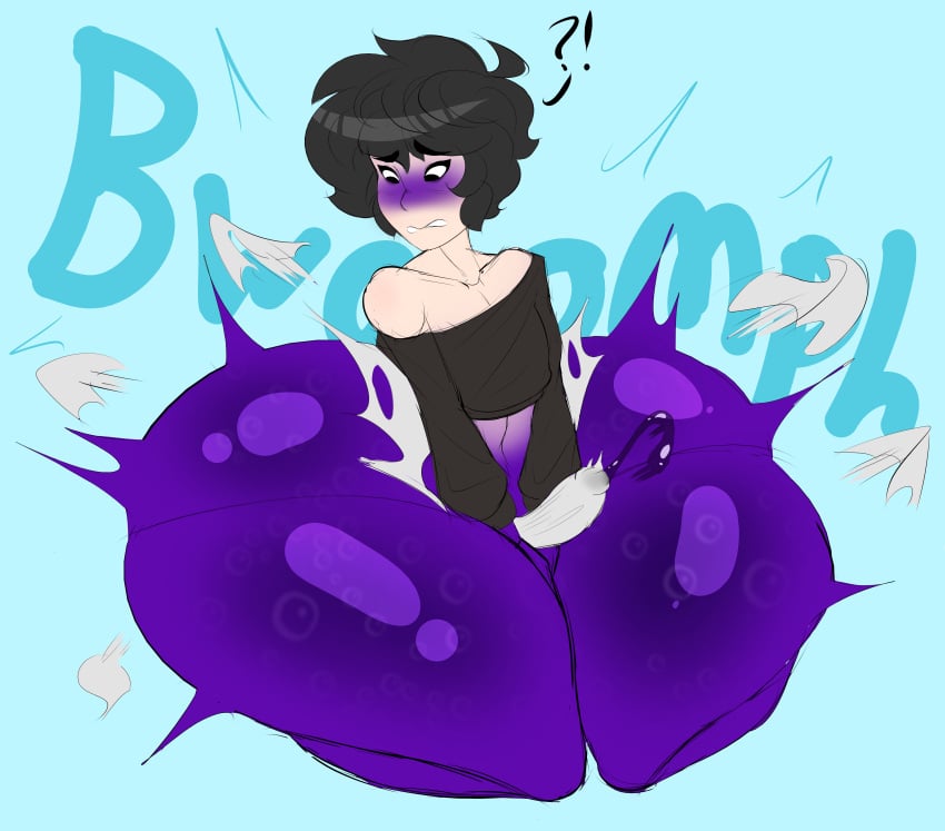 1boy ?! alternate_version_available ass big_ass big_thighs blueberry_inflation edm_(puffytwink) ejaculation femboy inflation onomatopoeia skin_turning_blue smutstrut thighs