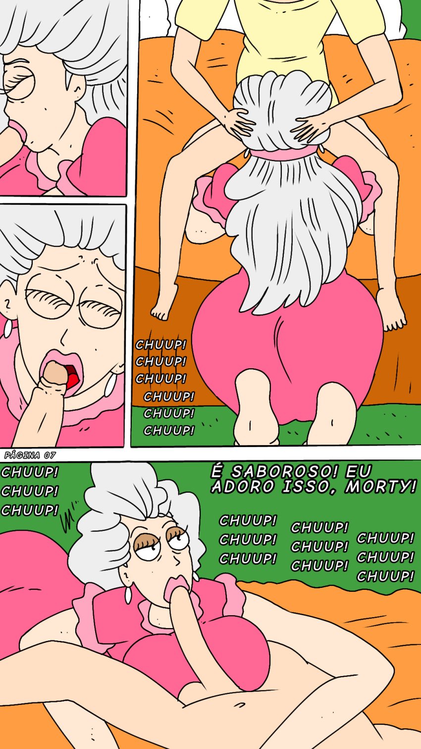 1boy1girl 1male1female adult_swim artist_name bed bedroom color colored colored_skin deuscartoon explicit full_color grandmother grandmother_and_grandson incest morty_smith older_female older_woman_and_younger_boy oral oral_sex rebeca_kinslley rick_and_morty uncensored younger_male