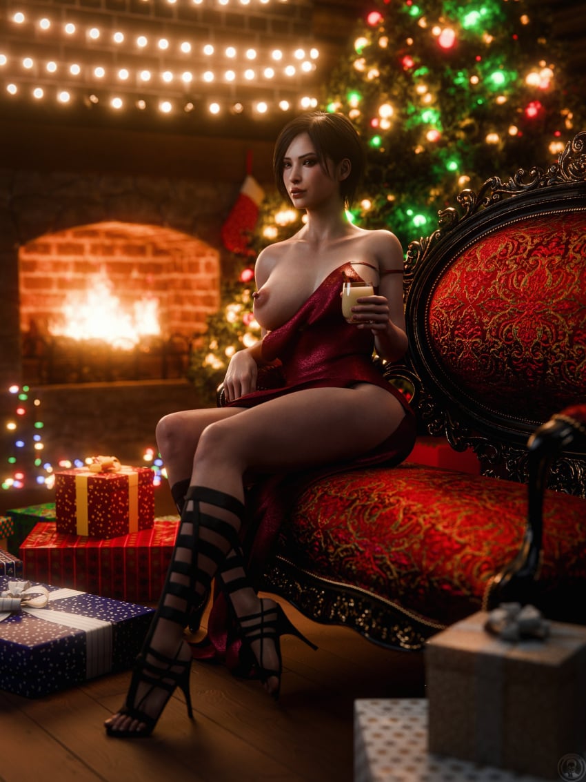 1girls 2024 3/4_view 3d ada_wong ada_wong_(adriana) areolae arm_rest big_breasts biohazard black_hair bodycon brown_eyes chimney christmas christmas_decorations christmas_lights christmas_presents christmas_tree detailed_background dress_down eggnog eyeliner eyeshadow female female_only fireplace fit fit_female full_body gladiator_sandals glitter_dress greengiant3d high_heel_sandals high_heels holding_glass legs lipstick looking_at_viewer makeup nipple one_breast_out red_dress resident_evil resident_evil_2 resident_evil_2_remake resident_evil_4 resident_evil_4_remake short_dress short_hair sitting sitting_on_chair slight_smile solo spaghetti_strap thighs tight_dress toes