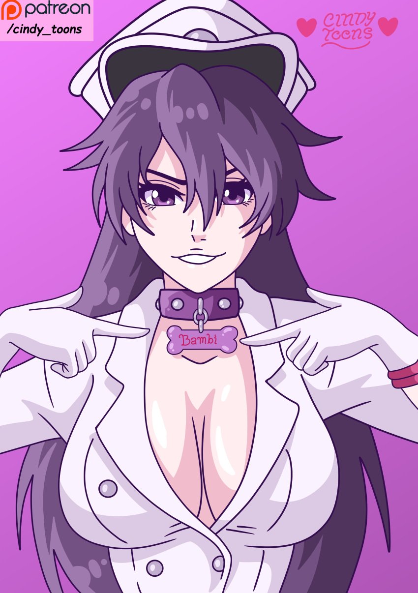 bambietta_basterbine big_breasts big_tits bleach bleach:_sennen_kessen-hen bleach:_the_thousand-year_blood_war bleach_brave_souls breast breasts cindy_toons collar dog_collar pet pet_collar pet_girl pet_play petgirl purple_eyes purple_hair quincy quincy_(bleach) smug_face sternritter